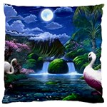 Flamingo Paradise Scenic Bird Fantasy Moon Paradise Waterfall Magical Nature Standard Premium Plush Fleece Cushion Case (Two Sides) Front