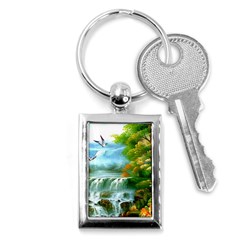 Paradise Forest Painting Bird Deer Waterfalls Key Chain (rectangle) by Ndabl3x
