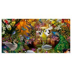 Garden Of Paradise Butterfly Swan Bird Painting Gazebo, Peacock Flower Banner And Sign 8  X 4  by Ndabl3x