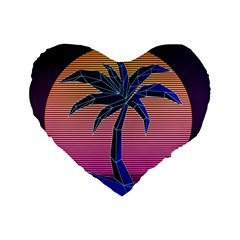 Abstract 3d Art Holiday Island Palm Tree Pink Purple Summer Sunset Water Standard 16  Premium Flano Heart Shape Cushions by Cemarart