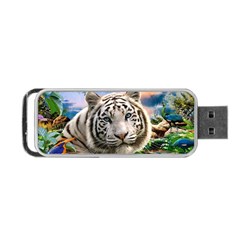 White Tiger Peacock Animal Fantasy Water Summer Portable Usb Flash (one Side) by Cemarart