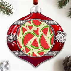 Cute Watermelon Seamless Pattern Metal Snowflake And Bell Red Ornament by Grandong