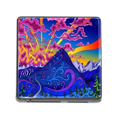 Blue And Purple Mountain Painting Psychedelic Colorful Lines Memory Card Reader (square 5 Slot) by Bedest