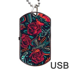 Vintage Flash Tattoos Designs Seamless Pattern Dog Tag Usb Flash (two Sides) by Bedest