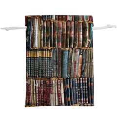 Assorted Title Of Books Piled In The Shelves Assorted Book Lot Inside The Wooden Shelf Lightweight Drawstring Pouch (xl) by Bedest