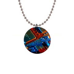 Gray Circuit Board Electronics Electronic Components Microprocessor 1  Button Necklace by Cemarart