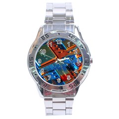 Gray Circuit Board Electronics Electronic Components Microprocessor Stainless Steel Analogue Watch by Cemarart