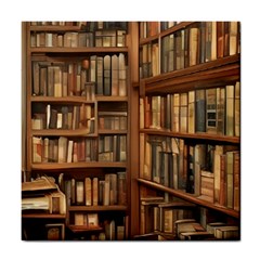 Room Interior Library Books Bookshelves Reading Literature Study Fiction Old Manor Book Nook Reading Tile Coaster by Grandong
