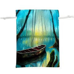 Swamp Bayou Rowboat Sunset Landscape Lake Water Moss Trees Logs Nature Scene Boat Twilight Quiet Lightweight Drawstring Pouch (xl) by Grandong