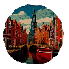London England Bridge Europe Buildings Architecture Vintage Retro Town City Large 18  Premium Flano Round Cushions by Maspions