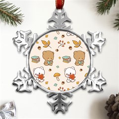 Bear Cartoon Background Pattern Seamless Animal Metal Small Snowflake Ornament by Maspions