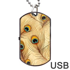 Vintage Peacock Feather Peacock Feather Pattern Background Nature Bird Nature Dog Tag Usb Flash (one Side) by Maspions
