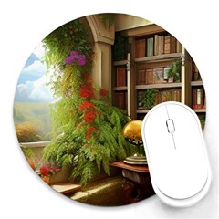 Room Interior Library Books Bookshelves Reading Literature Study Fiction Old Manor Book Nook Reading Round Mousepad