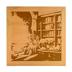Room Interior Library Books Bookshelves Reading Literature Study Fiction Old Manor Book Nook Reading Wood Photo Frame Cube by Posterlux