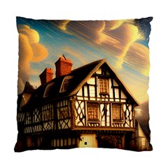 Village House Cottage Medieval Timber Tudor Split Timber Frame Architecture Town Twilight Chimney Standard Cushion Case (two Sides) by Posterlux