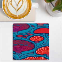 Vintage Ornate Mushroom Leafage Wallpaper Uv Print Square Tile Coaster  by Apen