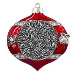 Monochrome Mirage Metal Snowflake And Bell Red Ornament by dflcprintsclothing