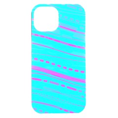 Wave Stripe Pattern Design Aqua Iphone 15 Plus Black Uv Print Pc Hardshell Case by Ndabl3x