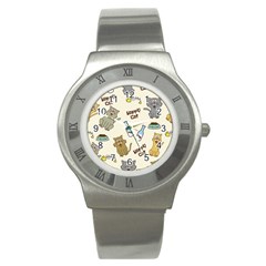 Happy Cats Pattern Background Stainless Steel Watch by Grandong