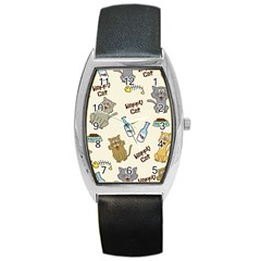 Happy Cats Pattern Background Barrel Style Metal Watch by Grandong