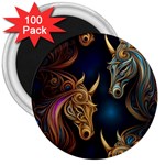 Schwarz pferde muster 3  Magnets (100 pack) Front