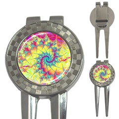 Fractal Spiral Abstract Background Vortex Yellow 3-in-1 Golf Divots by Ket1n9