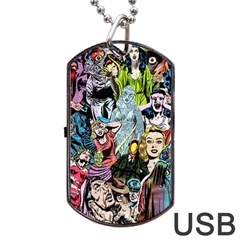 Vintage Horror Collage Pattern Dog Tag Usb Flash (two Sides) by Ket1n9