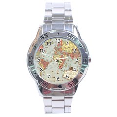 Vintage Old Antique World Map Stainless Steel Analogue Watch by Bedest