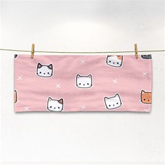 Cute Cat Cartoon Doodle Seamless Pink Pattern Hand Towel by Grandong