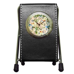Textile Fabric Tropical Pen Holder Desk Clock by Paksenen