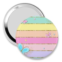 Pastel, Butterfly, Spring, Stripes, 3  Handbag Mirrors by kyorashop23