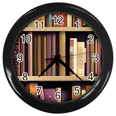 Books Bookshelves Office Fantasy Background Artwork Book Cover Apothecary Book Nook Literature Libra Wall Clock (black) by Posterlux