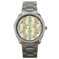 Stripes, Rose,  Texture, Flower, Paper Sport Metal Watch by kyorashop23