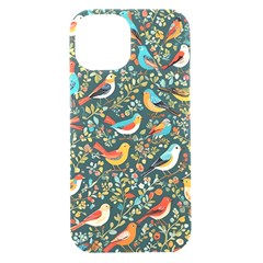 Birds Pattern Flowers Whimsical Iphone 15 Black Uv Print Pc Hardshell Case by Salmanaz77