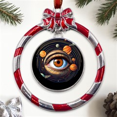 Eye Of The Universe (ai) Metal Red Ribbon Round Ornament by dflcprintsclothing