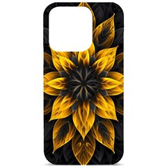 Yellow Flower Pattern Leaves Iphone 15 Pro Black Uv Print Pc Hardshell Case by Maspions