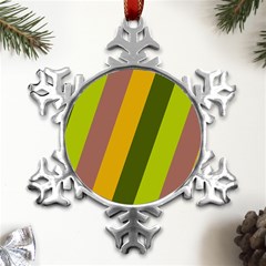 Autmn Stripes Colors Geometric Print Design Metal Small Snowflake Ornament by dflcprintsclothing