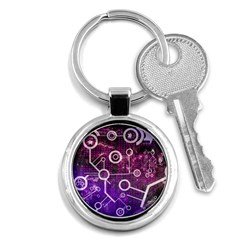 Cosmic Network Geometric Art Key Chain (round) by ExtraAwesomeSauce