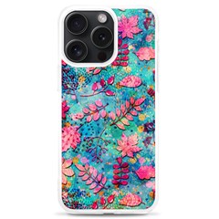 Pink On Blue Leaves Iphone 15 Pro Max Tpu Uv Print Case by kyorashop23