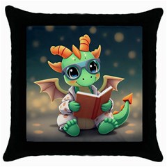 Baby Dragon Reading A Book Throw Pillow Case (black) by AIDreaming
