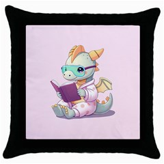 Baby Dragon Reading Throw Pillow Case (black) by AIDreaming