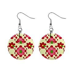 Retro 1960s Flowers Pattern 4 Mini Button Earrings by violetheavensky