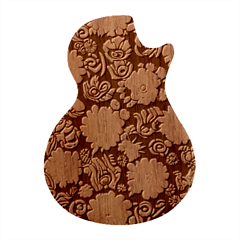 Mid Century Retro Floral 1970s 1960s Pattern 49 Guitar Shape Wood Guitar Pick Holder Case And Picks Set by violetheavensky