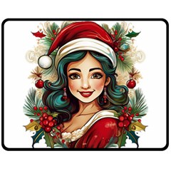 Young Woman With Santa Claus Clothes Isolated Illustration Wb Fleece Blanket (medium) by dflcprintsclothing