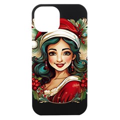 Young Woman With Santa Claus Clothes Isolated Illustration Wb Iphone 15 Black Uv Print Pc Hardshell Case by dflcprintsclothing