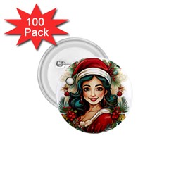 Young Woman With Santa Claus Clothes Isolated Illustration Wb 1 75  Buttons (100 Pack)  by dflcprintsclothing