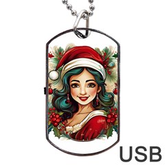 Young Woman With Santa Claus Clothes Isolated Illustration Wb Dog Tag Usb Flash (two Sides) by dflcprintsclothing