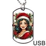 Young Woman With Santa Claus Clothes Isolated Illustration Wb Dog Tag USB Flash (Two Sides) Back
