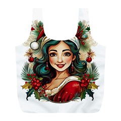 Young Woman With Santa Claus Clothes Isolated Illustration Wb Full Print Recycle Bag (l) by dflcprintsclothing