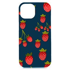 Strawberry Texture, Blue Background With Strawberries Iphone 15 Plus Black Uv Print Pc Hardshell Case by kyorashop23